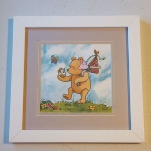 Winnie the Pooh & Piglet Framed & Matted Print, Butterflies, Flowers, Vintage